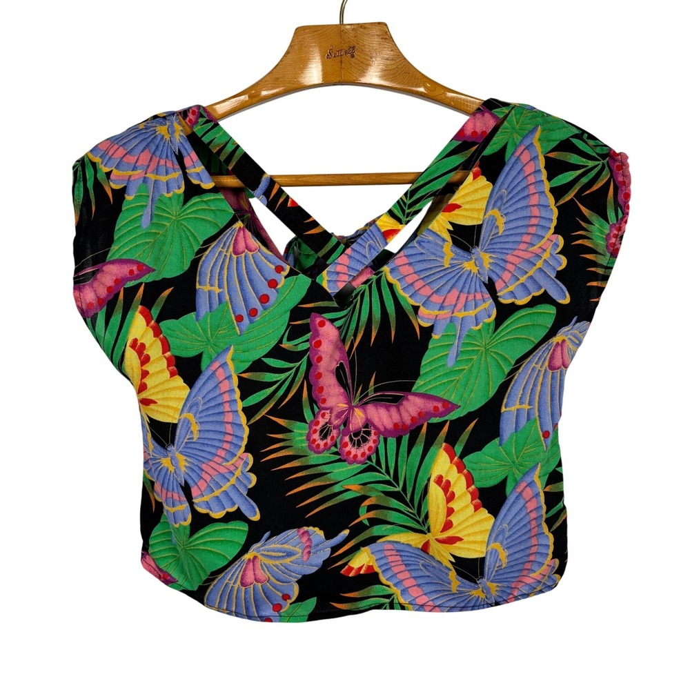 California Shipment Butterfly Tropical Open Back Tie Top Cotton Women's M